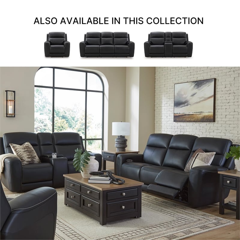 Bowery Hill Modern / Contemporary Leather Black Power Reclining Sofa