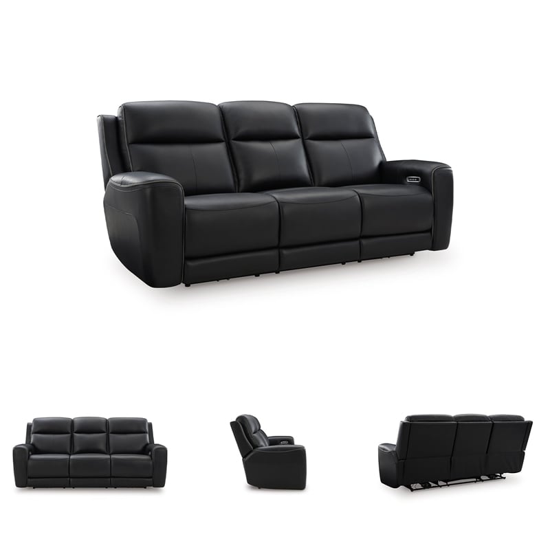Bowery Hill Modern / Contemporary Leather Black Power Reclining Sofa