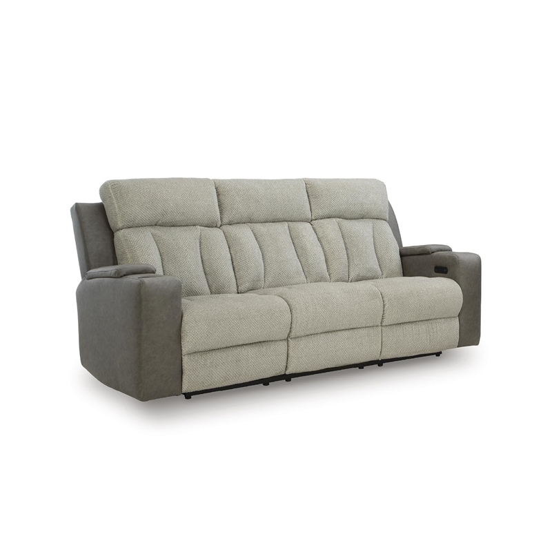 Bowery Hill Contemporary Faux Leather Gray Finish Power Reclining Sofa