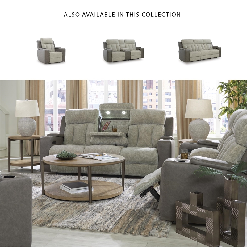 Bowery Hill Contemporary Faux Leather Gray Finish Power Reclining Sofa