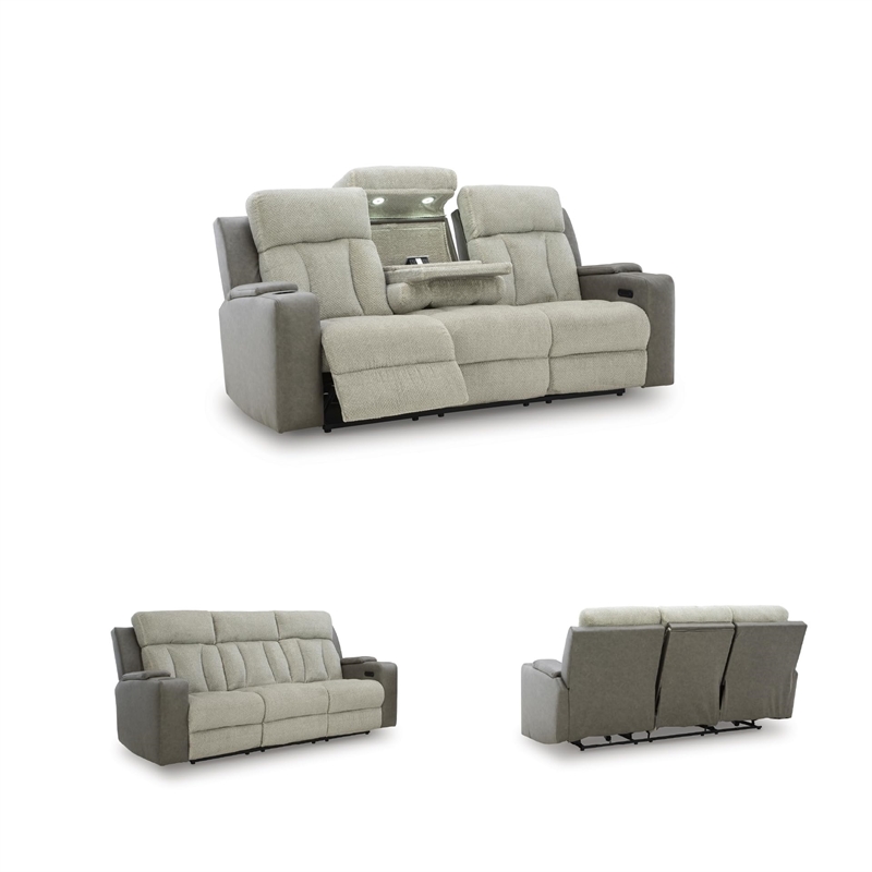 Bowery Hill Contemporary Faux Leather Gray Finish Power Reclining Sofa