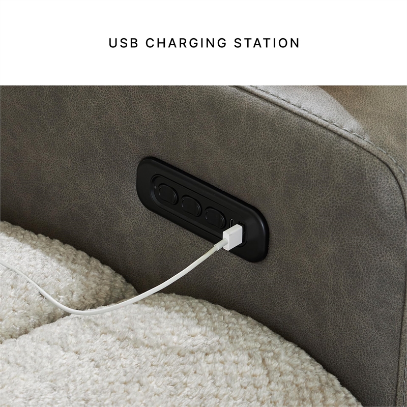 Bowery Hill Contemporary Faux Leather Gray Finish Power Reclining Sofa