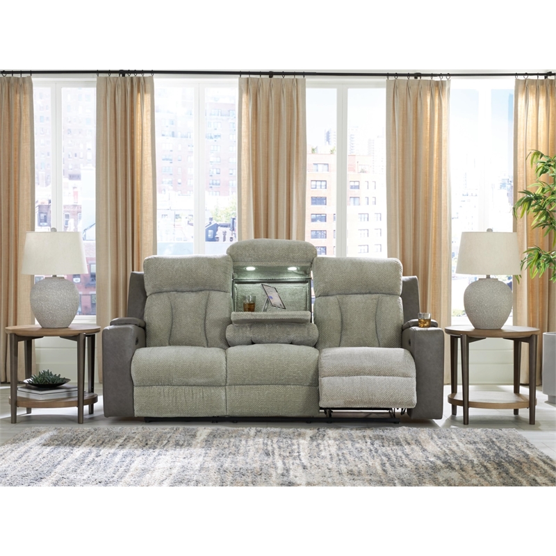 Bowery Hill Contemporary Faux Leather Gray Finish Power Reclining Sofa
