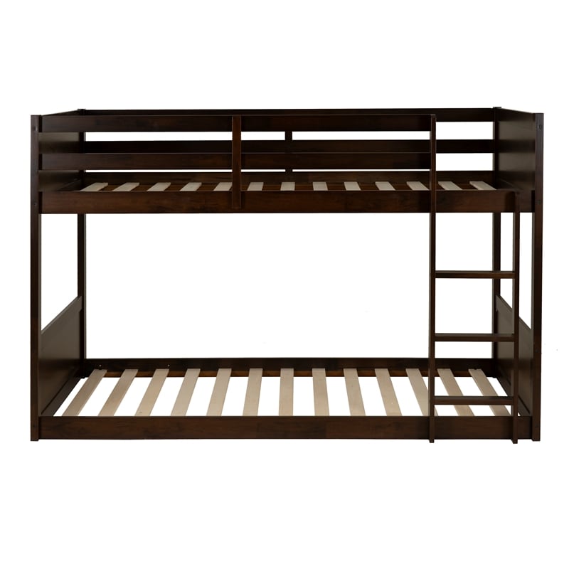 Bowery Hill Solid Rubberwood Espresso Low Profile Twin Bunk Bed
