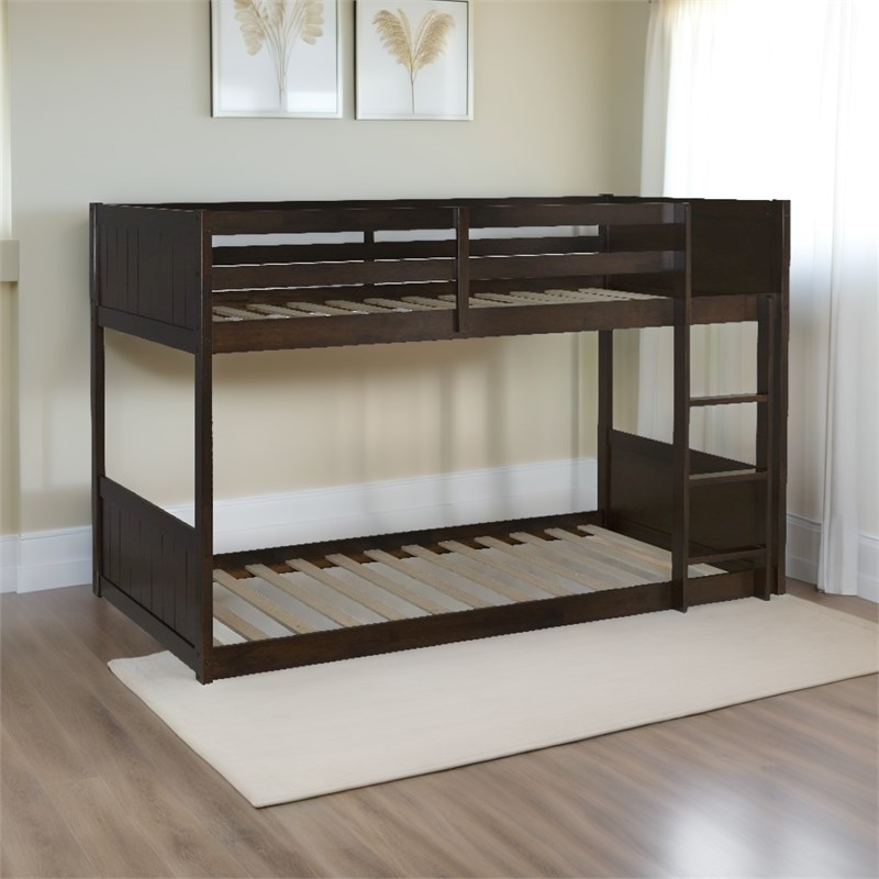 Bowery Hill Solid Rubberwood Espresso Low Profile Twin Bunk Bed