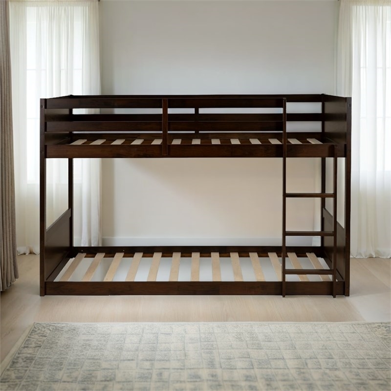 Bowery Hill Solid Rubberwood Espresso Low Profile Twin Bunk Bed