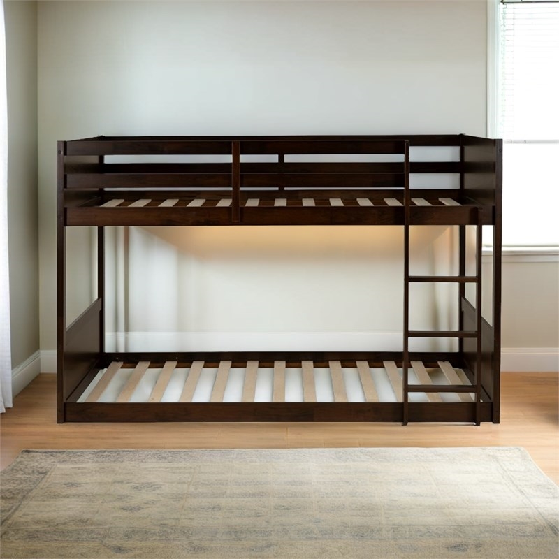 Bowery Hill Solid Rubberwood Espresso Low Profile Twin Bunk Bed