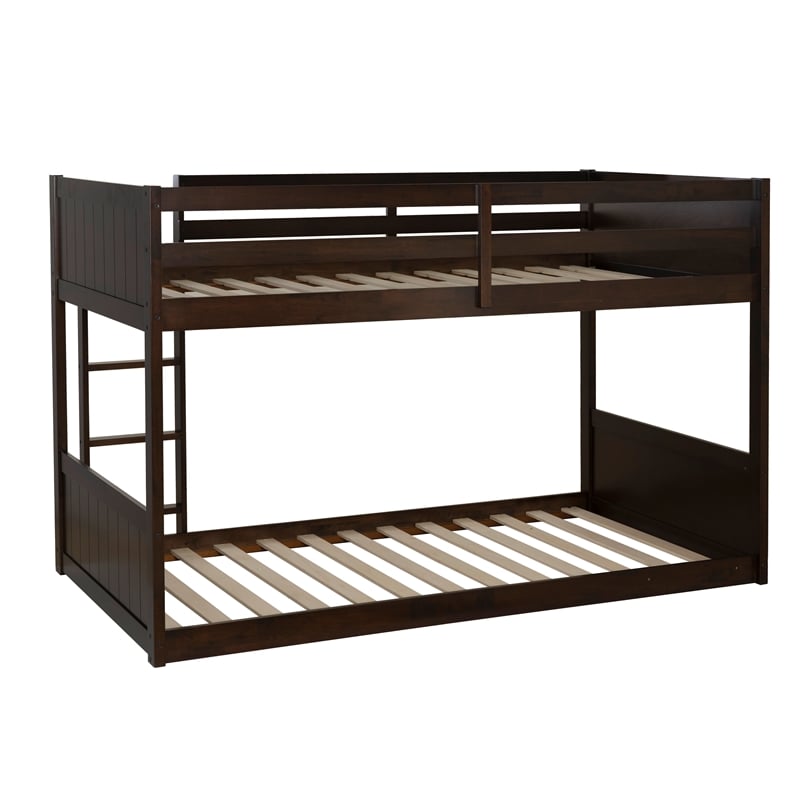 Bowery Hill Solid Rubberwood Espresso Low Profile Twin Bunk Bed