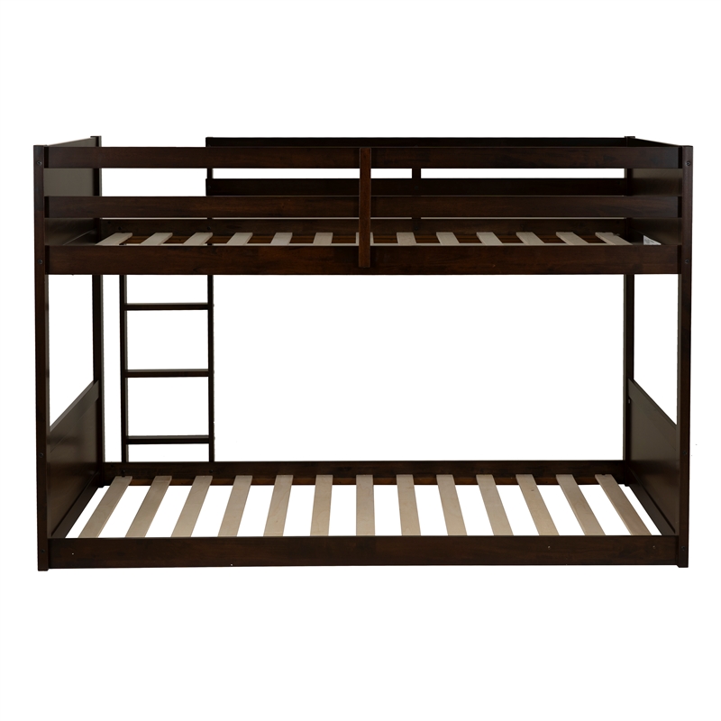 Bowery Hill Solid Rubberwood Espresso Low Profile Twin Bunk Bed