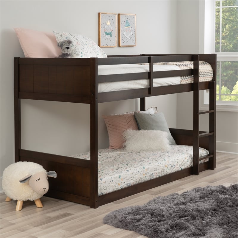 Bowery Hill Solid Rubberwood Espresso Low Profile Twin Bunk Bed