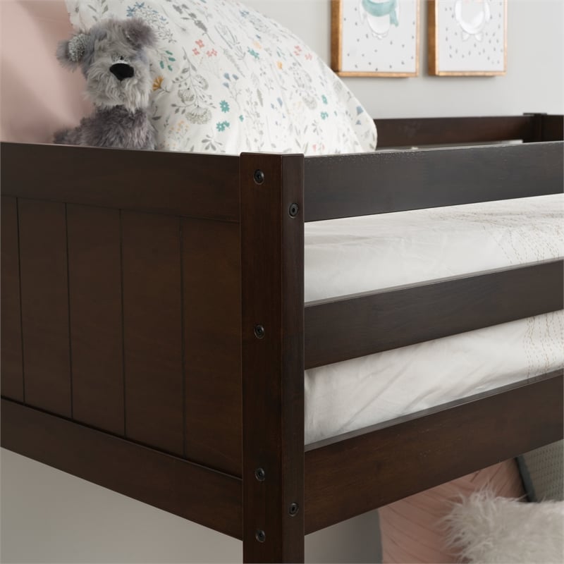 Bowery Hill Solid Rubberwood Espresso Low Profile Twin Bunk Bed