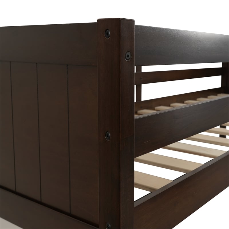 Bowery Hill Solid Rubberwood Espresso Low Profile Twin Bunk Bed