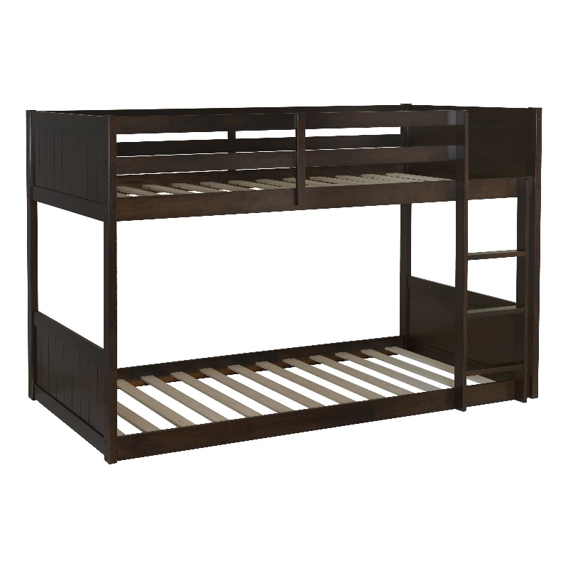 Bowery Hill Solid Rubberwood Espresso Low Profile Twin Bunk Bed