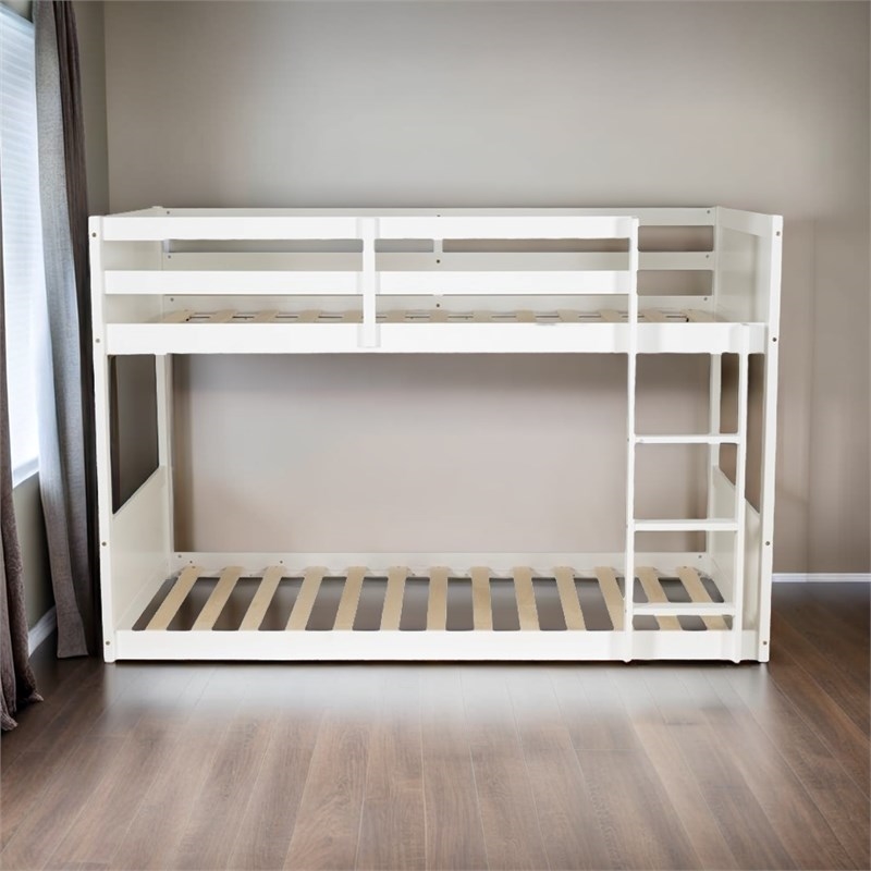 Bowery Hill Solid Rubberwood White Low Profile Twin Bunk Bed