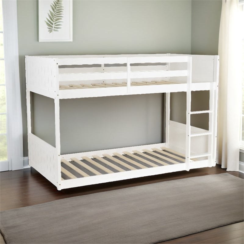 Bowery Hill Solid Rubberwood White Low Profile Twin Bunk Bed