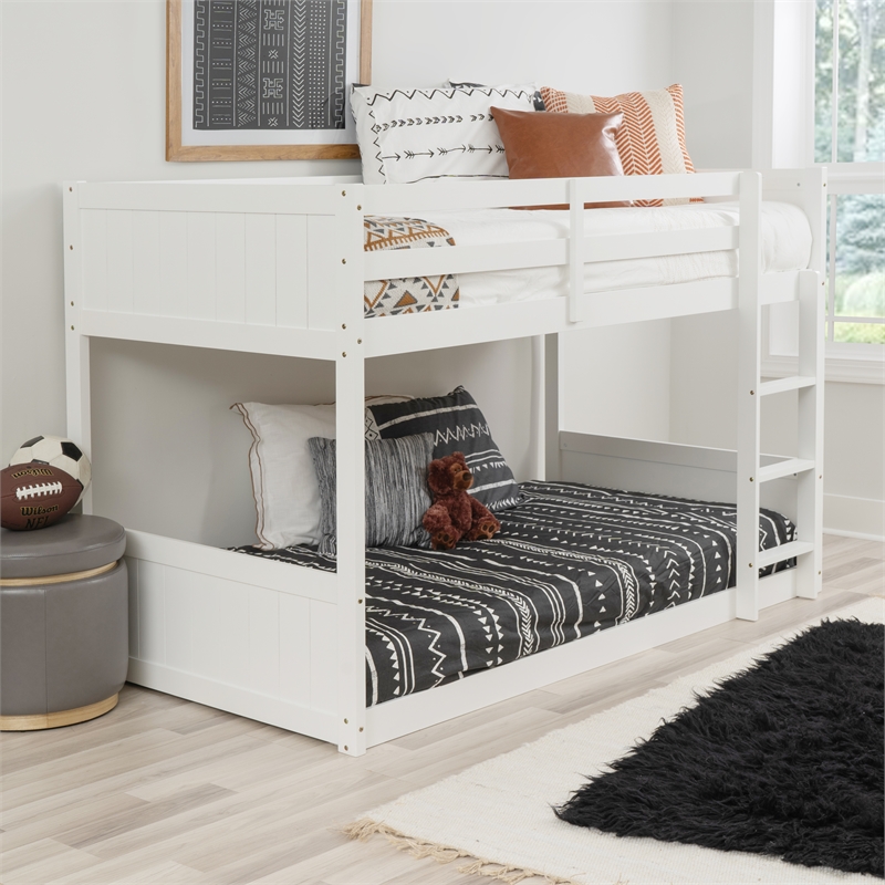 Bowery Hill Solid Rubberwood White Low Profile Twin Bunk Bed