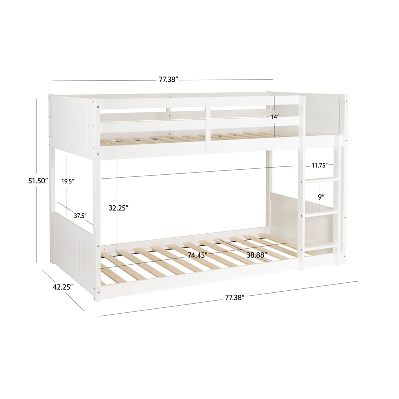 Bowery Hill Solid Rubberwood White Low Profile Twin Bunk Bed