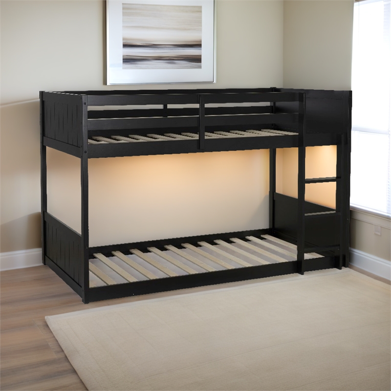 Bowery Hill Solid Rubberwood Black Low Profile Twin Bunk Bed