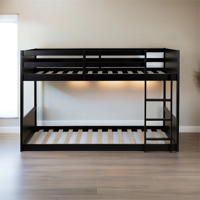 Bowery Hill Solid Rubberwood Black Low Profile Twin Bunk Bed