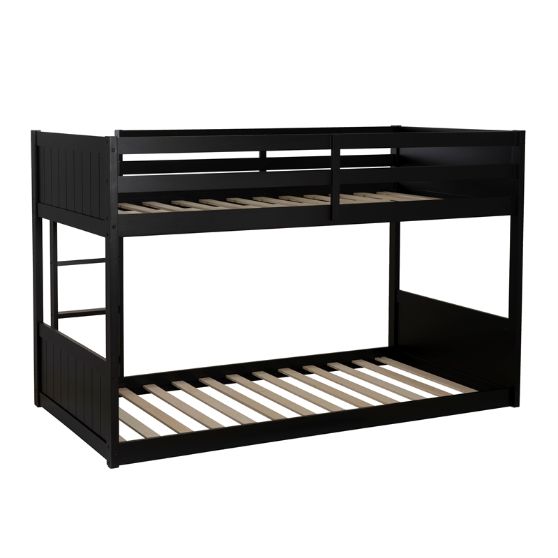 Bowery Hill Solid Rubberwood Black Low Profile Twin Bunk Bed