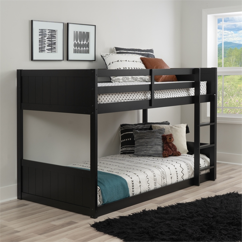 Bowery Hill Solid Rubberwood Black Low Profile Twin Bunk Bed