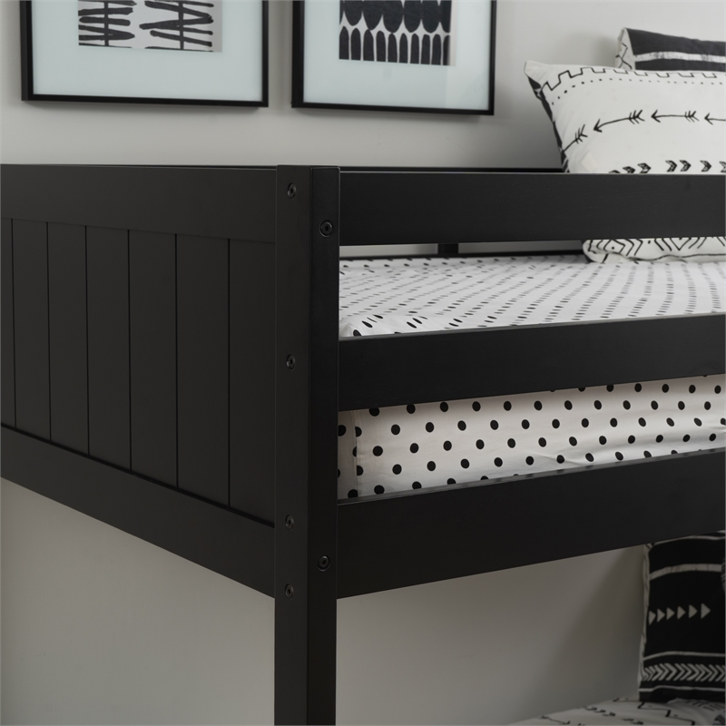Bowery Hill Solid Rubberwood Black Low Profile Twin Bunk Bed