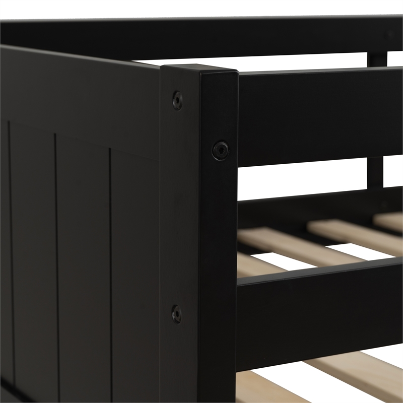 Bowery Hill Solid Rubberwood Black Low Profile Twin Bunk Bed