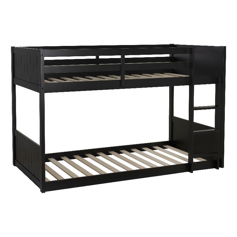 Bowery Hill Solid Rubberwood Black Low Profile Twin Bunk Bed