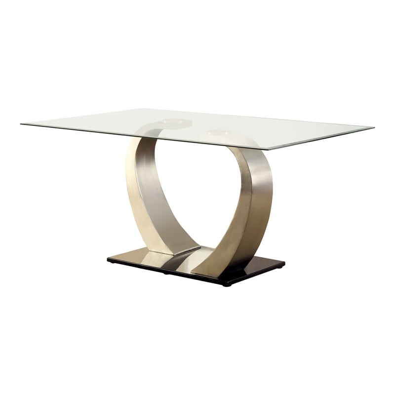 Bowery Hill Contemporary 7-Piece Stainless Steel Dining Table Set in Silver