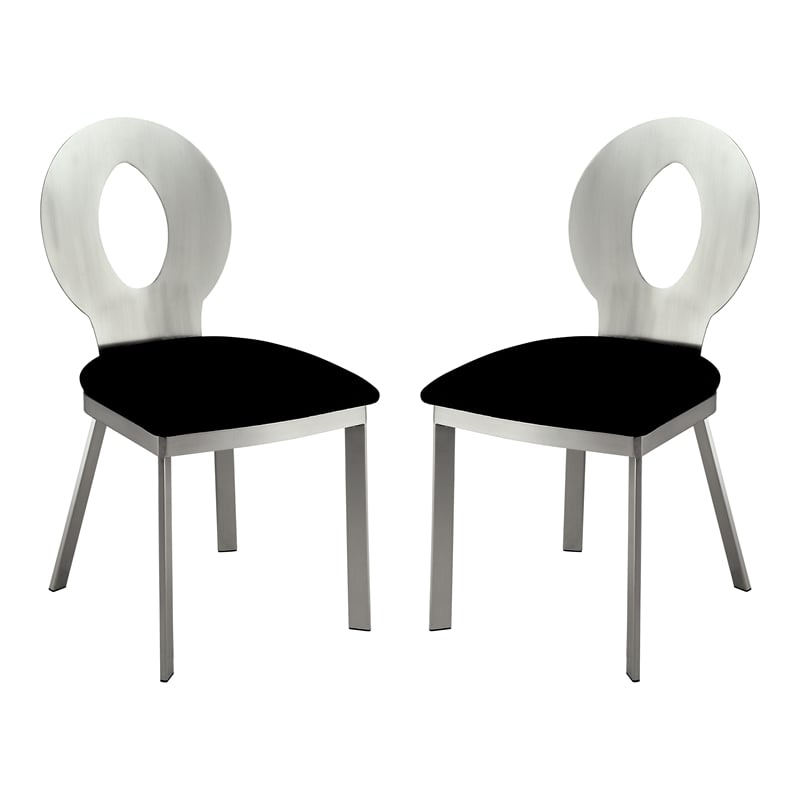 Bowery Hill Contemporary 7-Piece Stainless Steel Dining Table Set in Silver