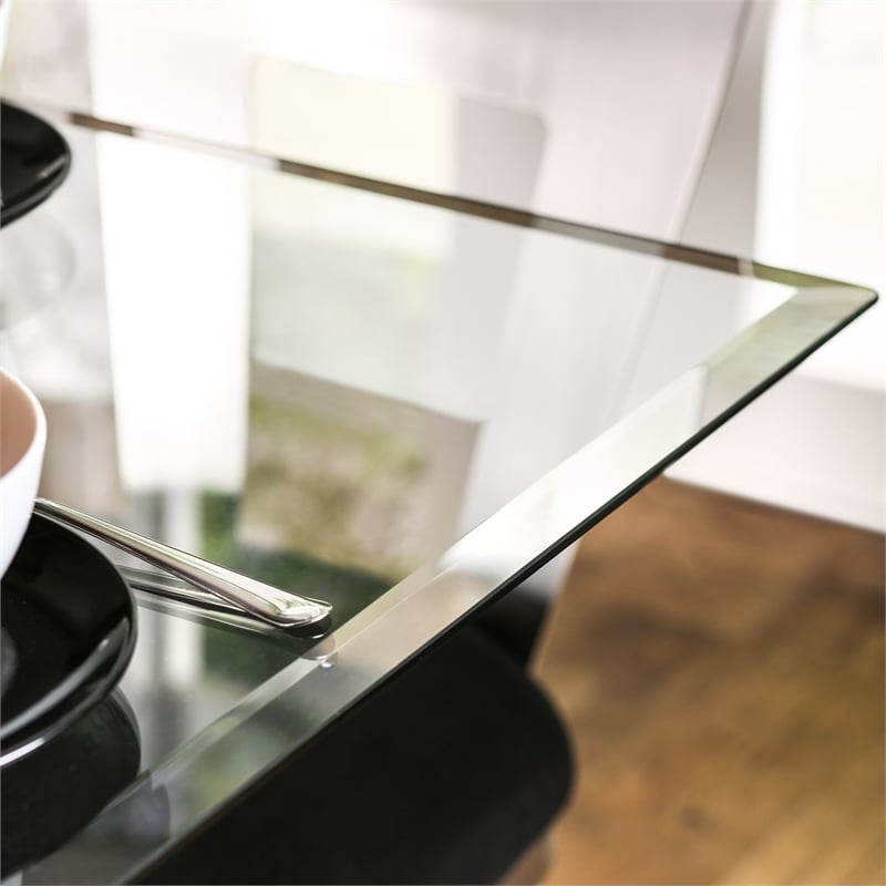 Bowery Hill Contemporary 7-Piece Stainless Steel Dining Table Set in Silver