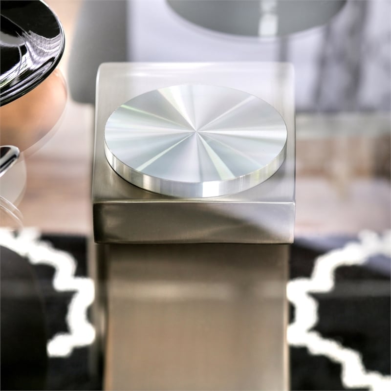 Bowery Hill Contemporary 7-Piece Stainless Steel Dining Table Set in Silver