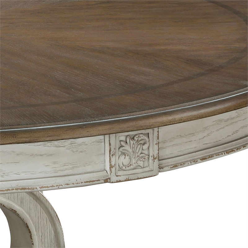 Bowery Hill Rustic Wood 5-Piece Round Dining Table Set in Antique White