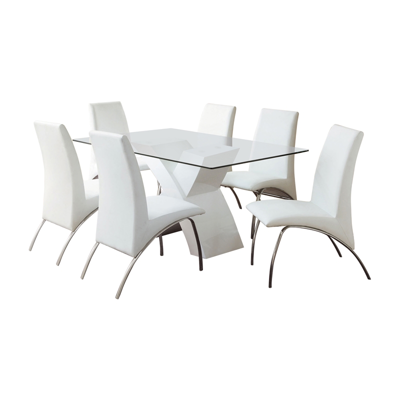 Bowery Hill Contemporary 7-Piece Wood Dining Set in White Finish