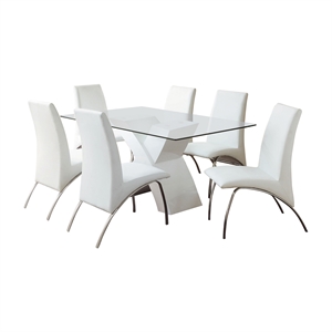 Bowery Hill Contemporary 7-Piece Wood Dining Set in White Finish