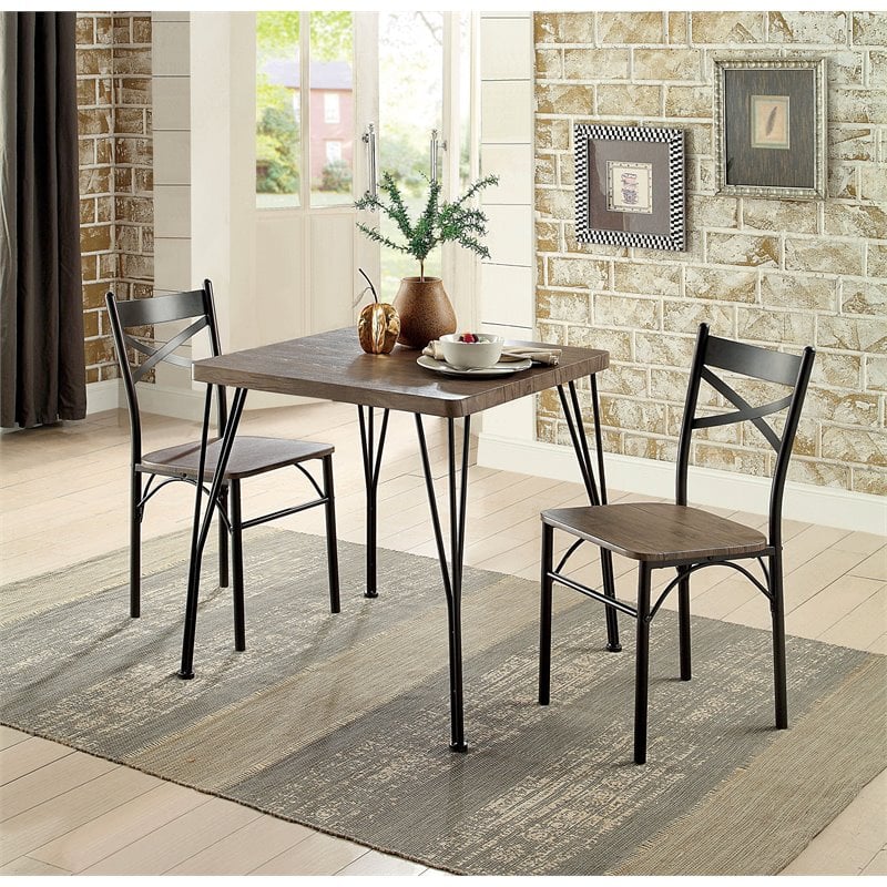 Bowery Hill Transitional Metal 3-Piece Dining Set in Antique Brown