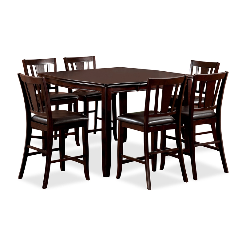 Bowery Hill Transitional Espresso Wood 7-Piece Counter Height Dining Set