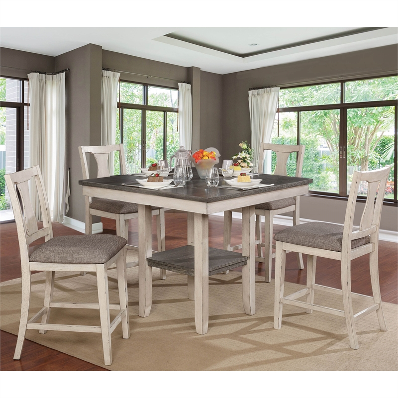 Bowery Hill Rustic 5-piece Wood Counter Dining Set in Antique White