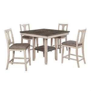 Bowery Hill Rustic 5-piece Wood Counter Dining Set in Antique White