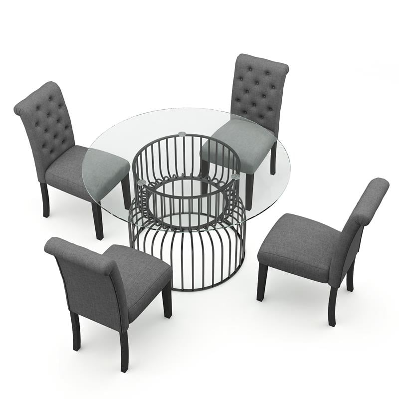 Bowery Hill Contemporary 5-Piece Metal Dining Table Set in Gun Metal and Gray