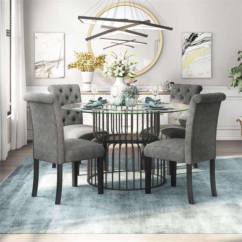 Bowery Hill Contemporary 5-Piece Metal Dining Table Set in Gun Metal and Gray