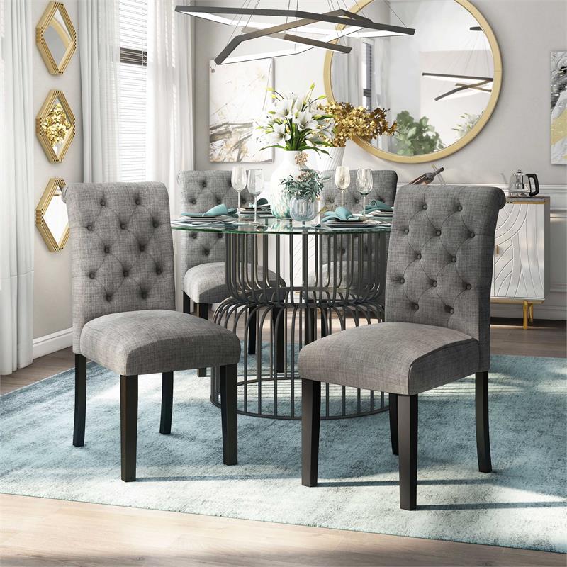 Bowery Hill Contemporary 5-Piece Metal Dining Table Set in Gun Metal and Gray