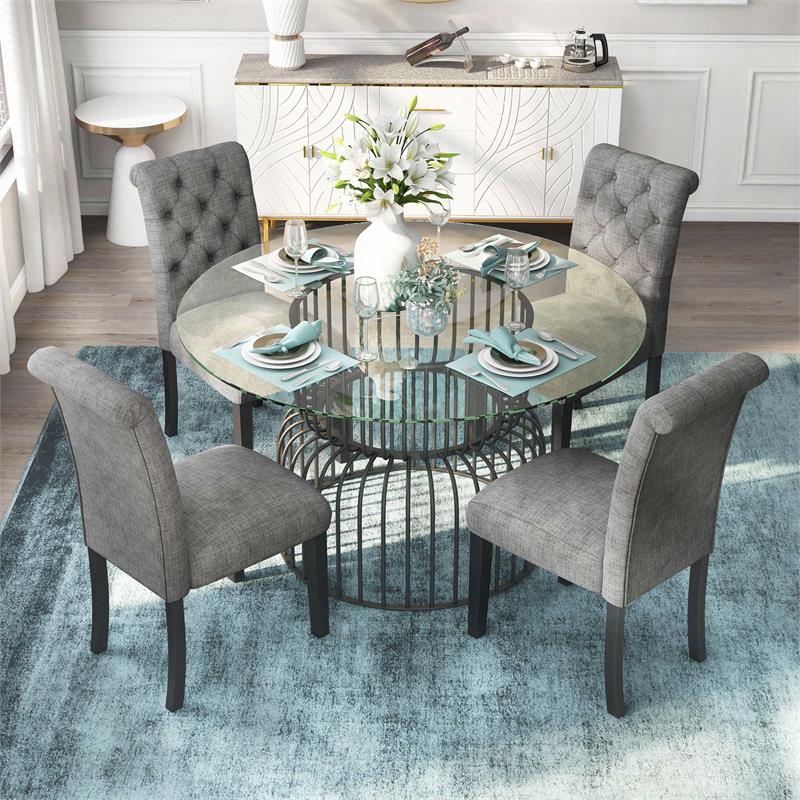Bowery Hill Contemporary 5-Piece Metal Dining Table Set in Gun Metal and Gray