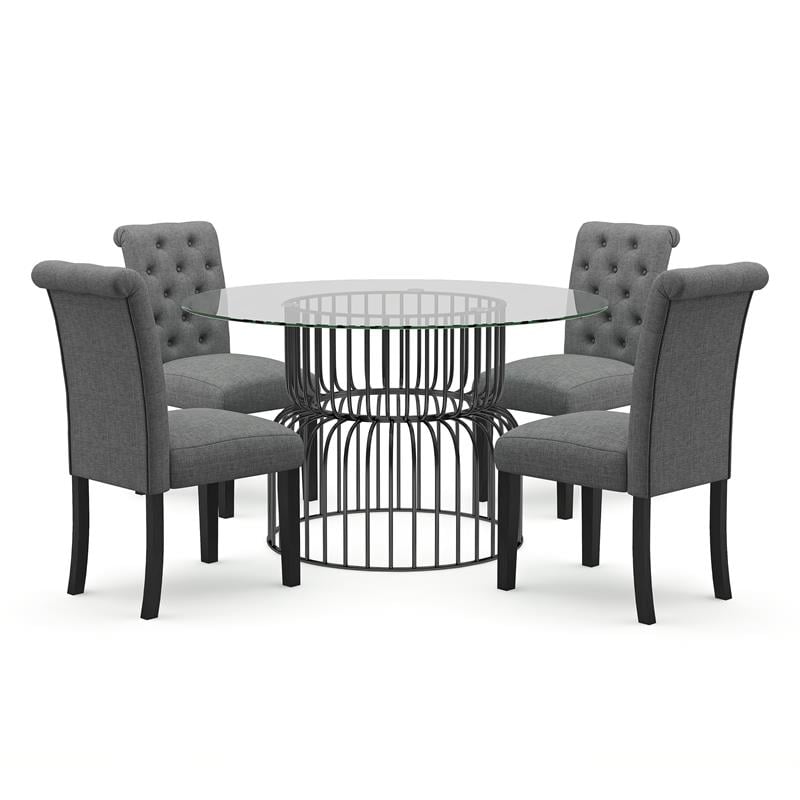 Bowery Hill Contemporary 5-Piece Metal Dining Table Set in Gun Metal and Gray