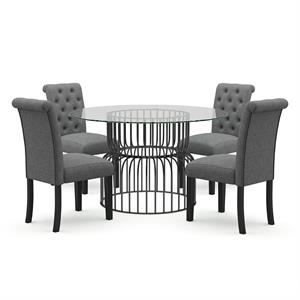 Bowery Hill Contemporary 5-Piece Metal Dining Table Set in Gun Metal and Gray