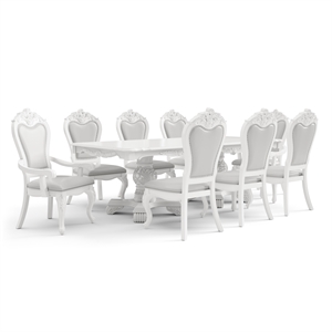 Bowery Hill Traditional Solid Wood 9-Piece Expandable Dining Set in White