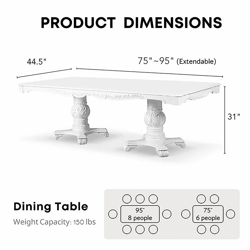 Bowery Hill Traditional Solid Wood 9-Piece Expandable Dining Set in White