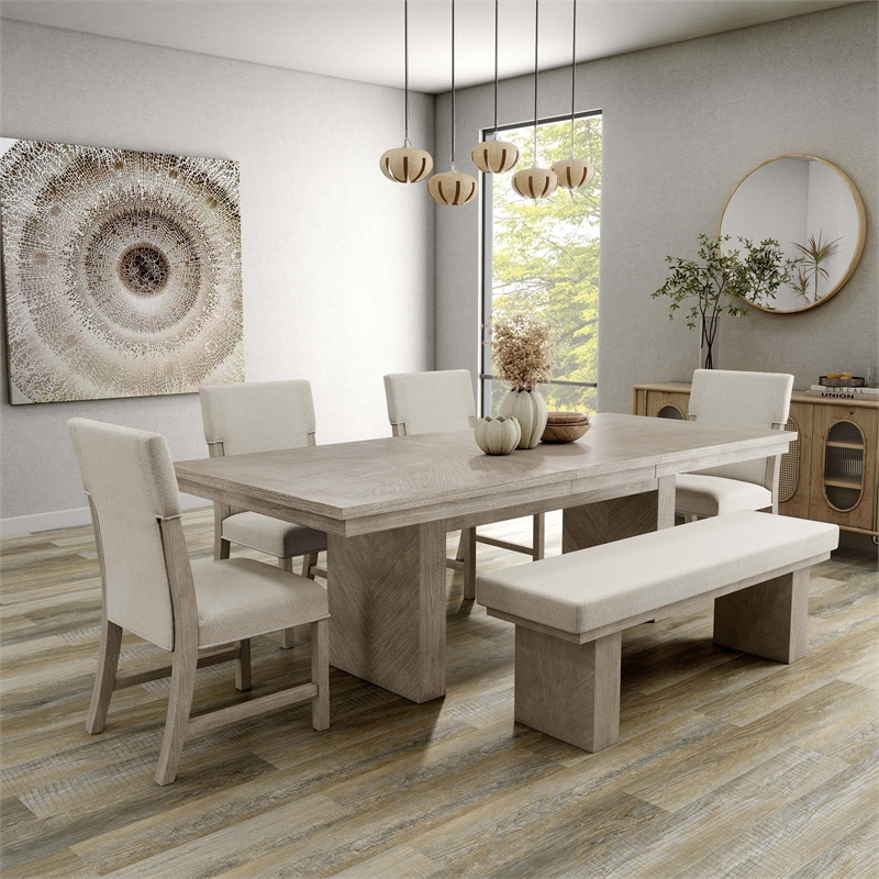 Bowery Hill Modern Farmhouse Wood 6-Piece Dining Table Set in Natural