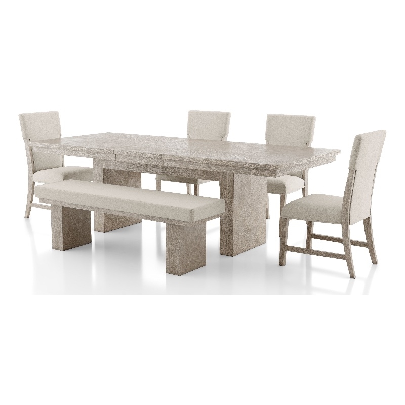 Bowery Hill Modern Farmhouse Wood 6-Piece Dining Table Set in Natural