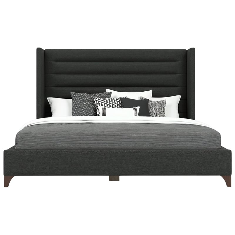 Bowery Hill Modern Channel Upholstered King Bed in Charcoal Performance Fabric